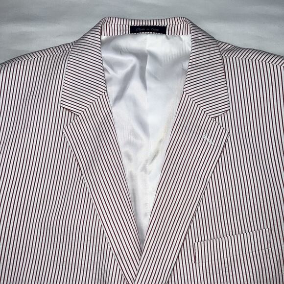 Alan Flusser Blazer Men’s Size 48R Red White Striped Seersucker Preppy Jacket - Picture 2 of 14